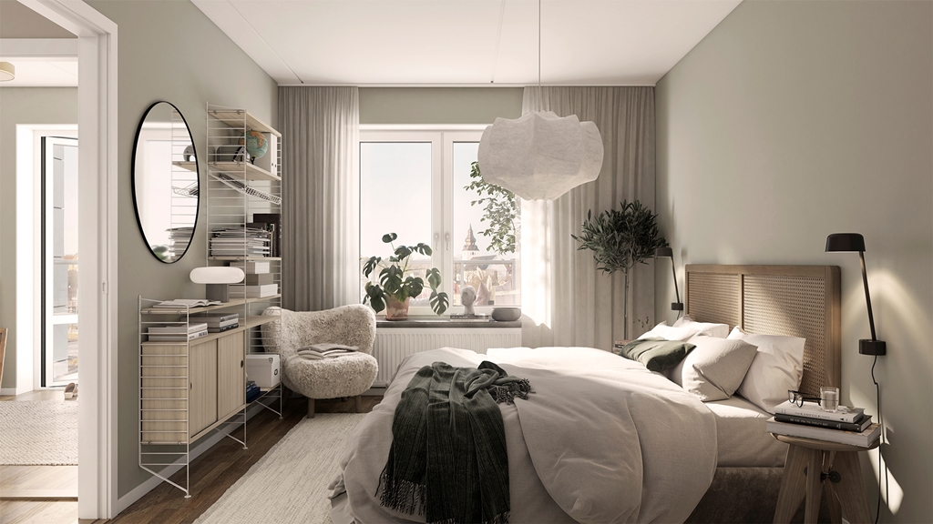 Sovrum in mot gården i 3 Rok