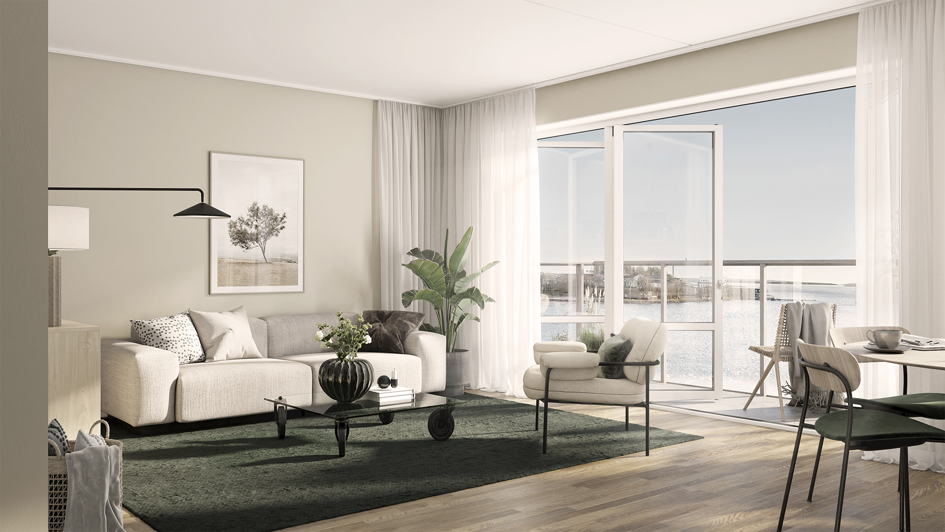 Med panoramautsikt - vardagsrum 3 RoK med vikdörrsparti möter du ute inne