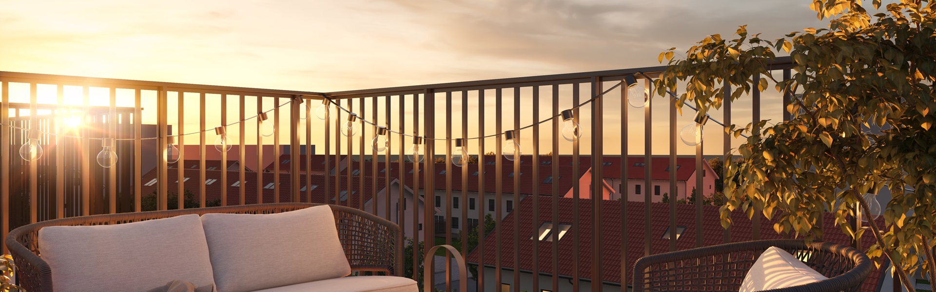 Inspirationsbild från balkong med kvällssol.