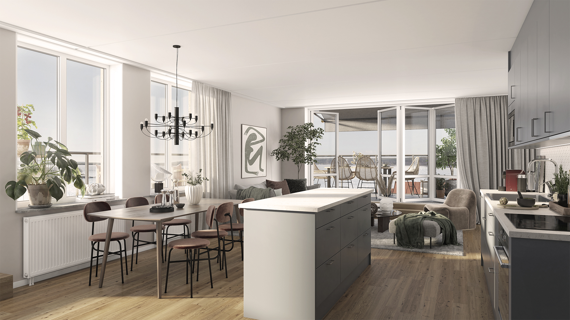 Penthouse- högst upp i hörnhuset med balkong i fyra väderstreck!